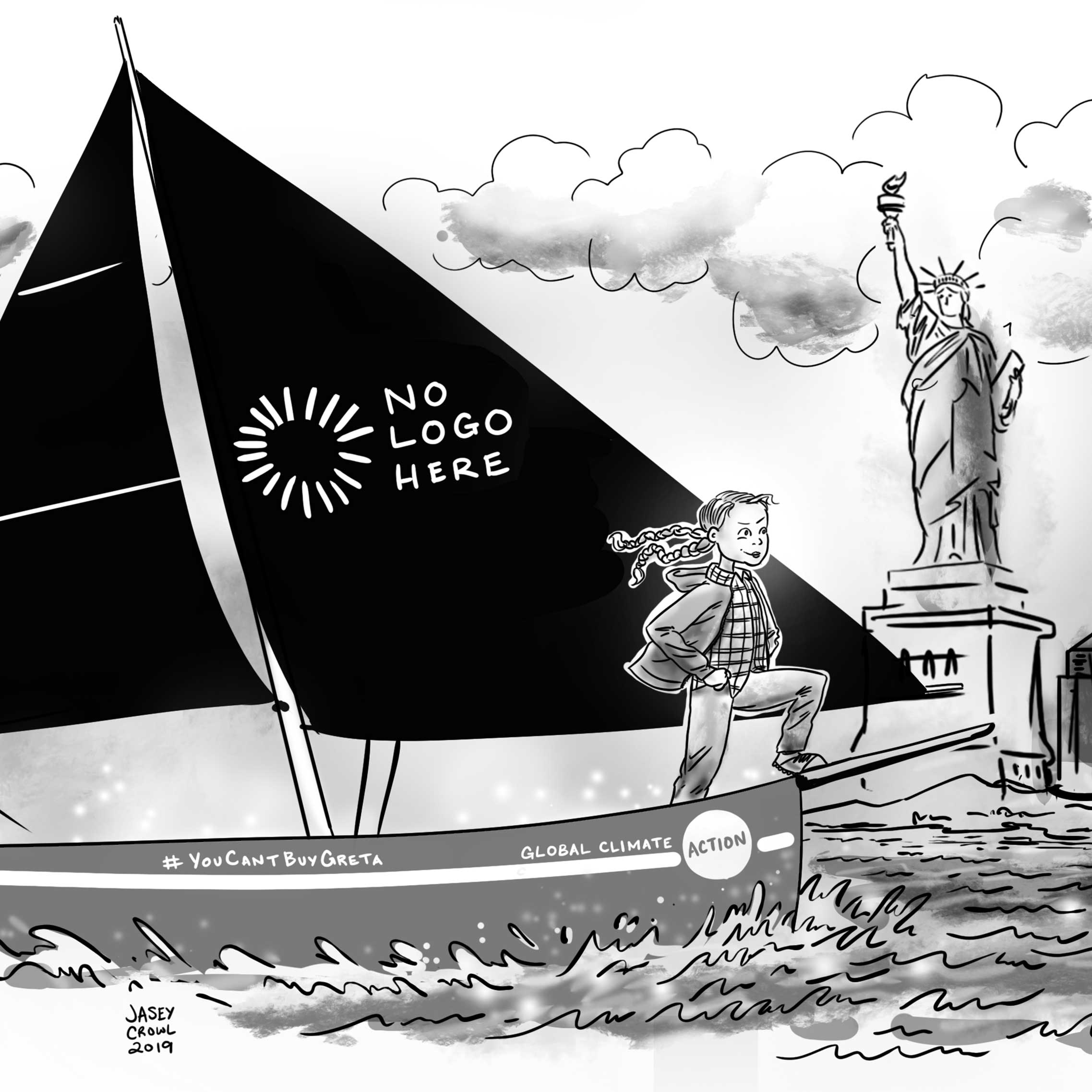 Greta Thunberg Climate Action political cartoon - Jasey Crowl Draws