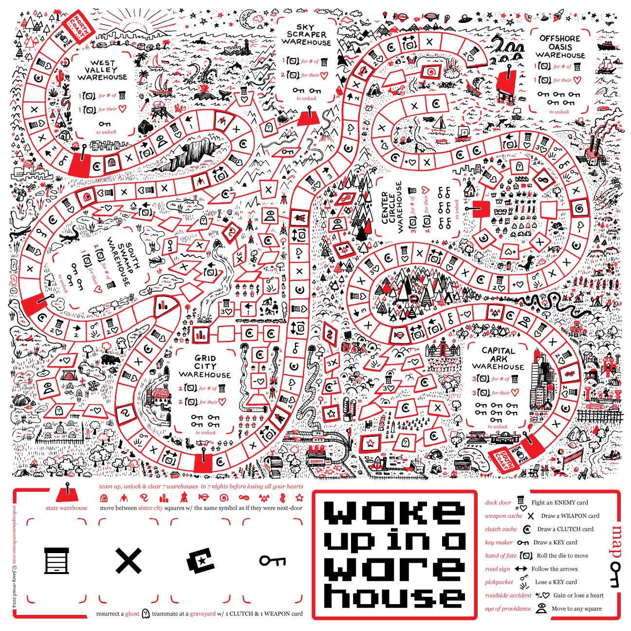 WUIAW & StN - Wake Up In A Warehouse & Survive the Night Gameboard - Jasey Crowl Draws