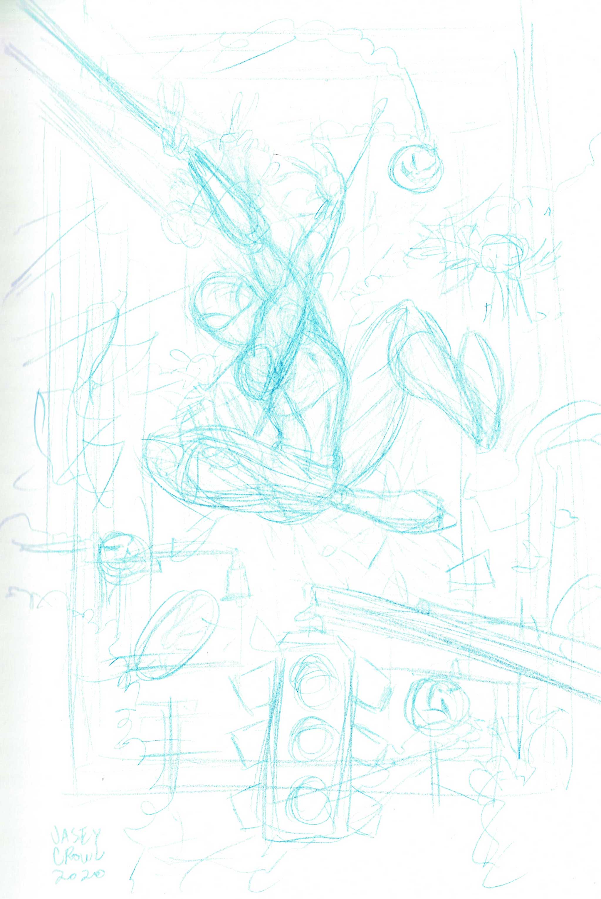 sketchbooks 01 spiderman blue line pencil - Jasey Crowl Draws